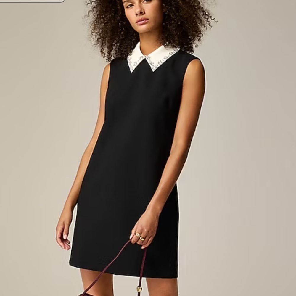J crew Embellished collared shift dress in stretch crepe